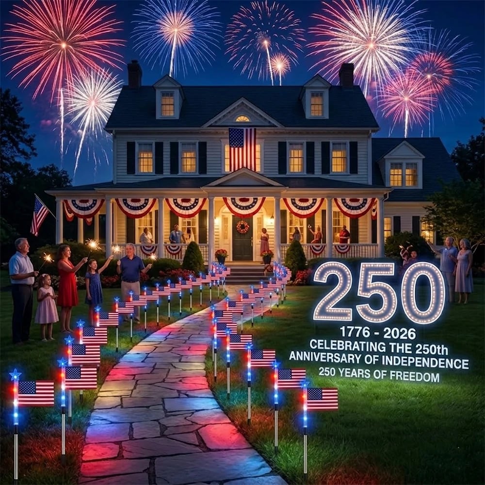 🔥LAST DAY 49% OFF🔥 8 Solar American Flag Pathway Lights Red White & Blue | 4th of July Yard Decor