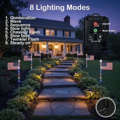 🔥LAST DAY 49% OFF🔥 8 Solar American Flag Pathway Lights Red White & Blue | 4th of July Yard Decor