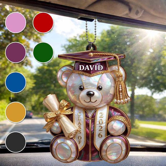 Class Of Graduation Bear Ornament, Personalized Wood Ornament, Gift For Students