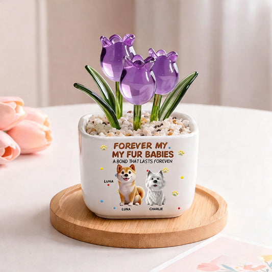 Adorable Dogs Forever - Personalized 3D Effect Glass Everlasting Tulips