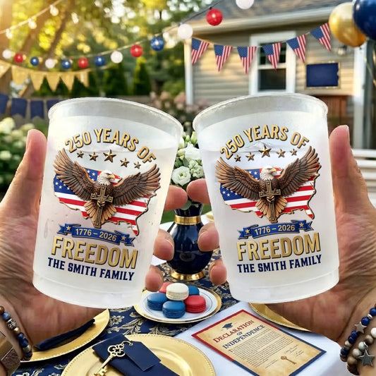 Custom Party Cups - Personalized America 250th Anniversary Gifts For Mom, Dad, Brother, Sister, Kids - Born To Stand Strong