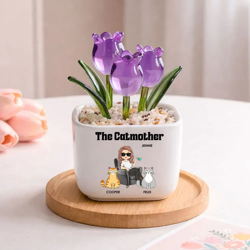 The Cat mother - Personalized Custom Glass Everlasting Tulips