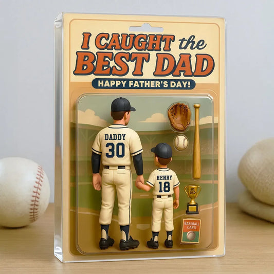 We Caught the Best Dad, Grandpa Baseball Custom Figure - Personalized Acrylic Block Plaque