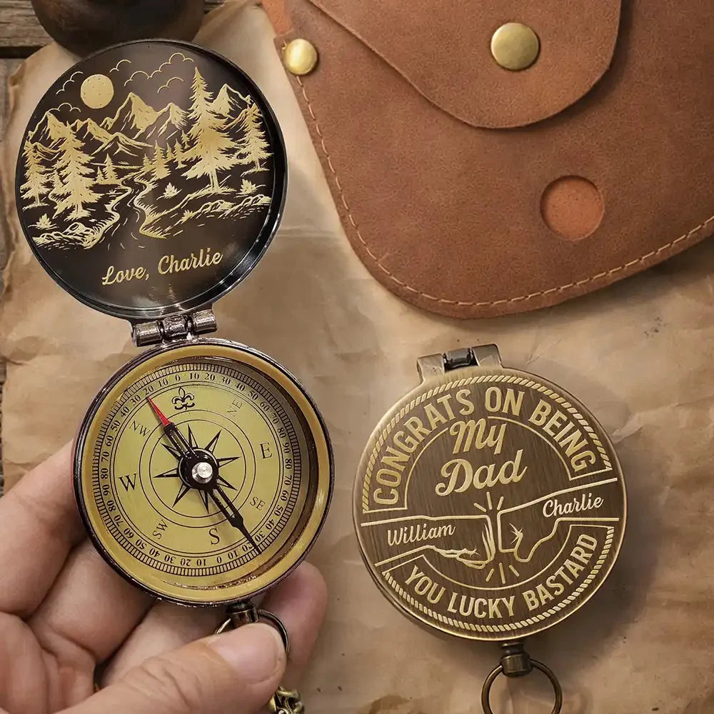 Congrats On Being My Dad Grandpa Husband You Lucky Man - Personalized Engraved Brass Compass