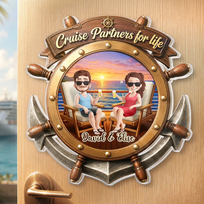 Custom Cruise Ship Door Magnet - Personalized Summer Vacation And Travel Gifts For Husband And Wife, Him And Her - Sunset Cruise Vibes