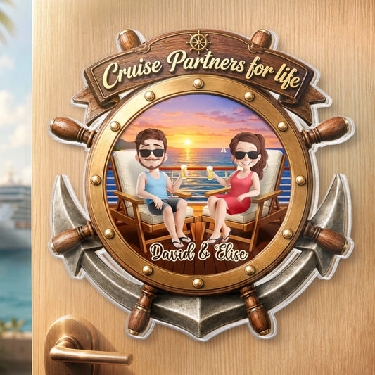 Custom Cruise Ship Door Magnet - Personalized Summer Vacation And Travel Gifts For Husband And Wife, Him And Her - Sunset Cruise Vibes
