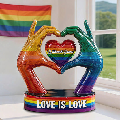 Custom Acrylic Plaque - Personalized Love Is Love Rainbow Pride Couple Custom Names Gay Wedding Anniversary Gift
