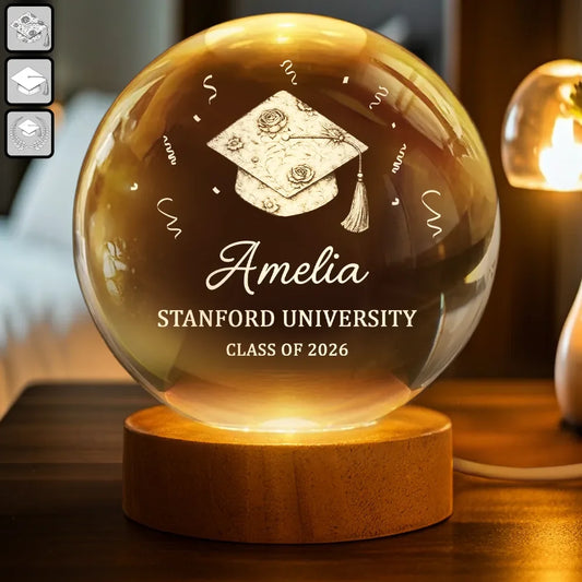 Custom Crystal Ball Lamp - Personalized Graduation Gifts For Him, Her - Congratulations Graduate