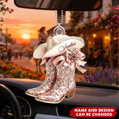 Custom Cowgirl Car Ornament-Personalized Gifts For Him, Her-Fearless Cowgirl Boots