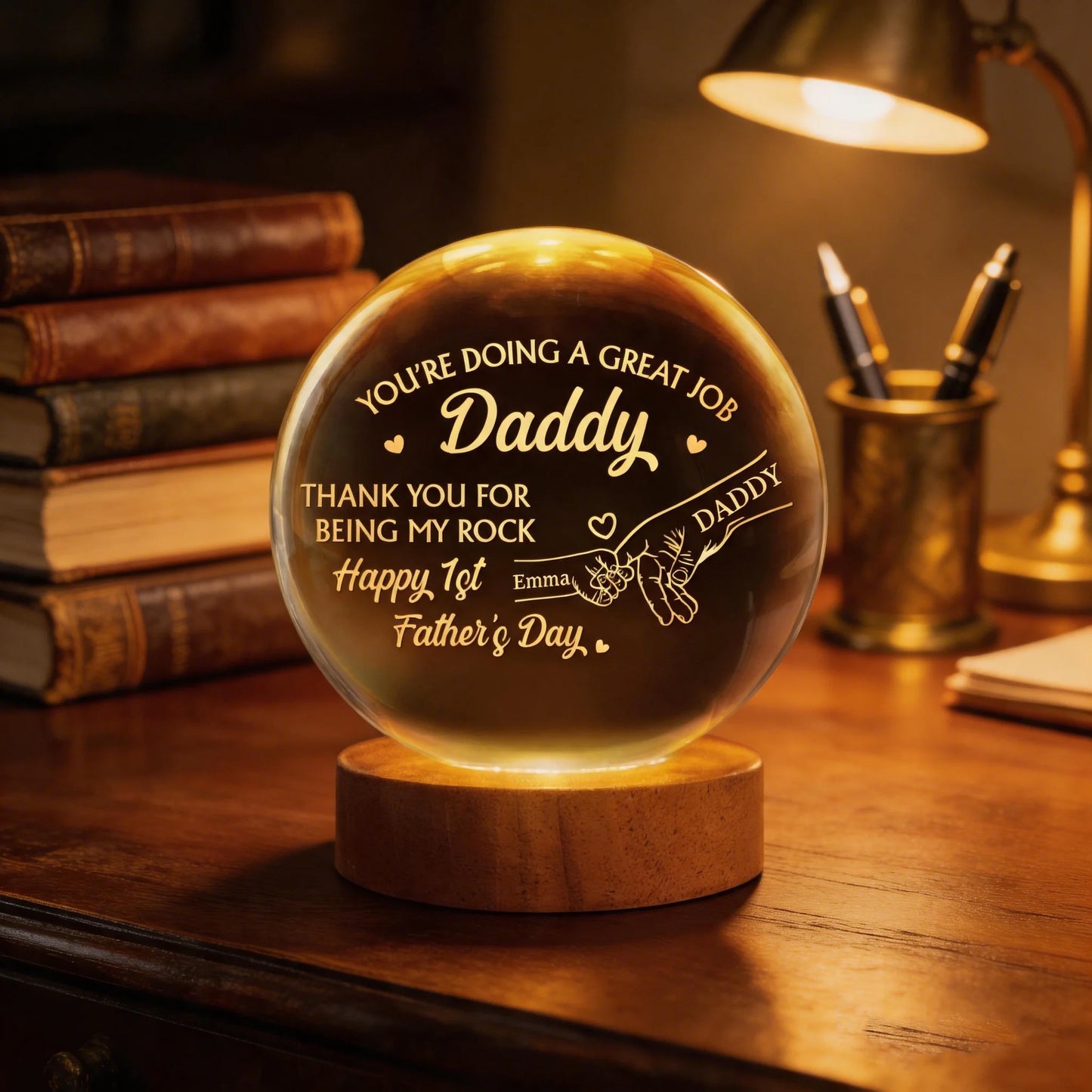Custom Crystal Ball Lamp - Personalized Father's Day, Baby Shower, Gender Reveal Gifts For New Moms, New Dads, New Parents