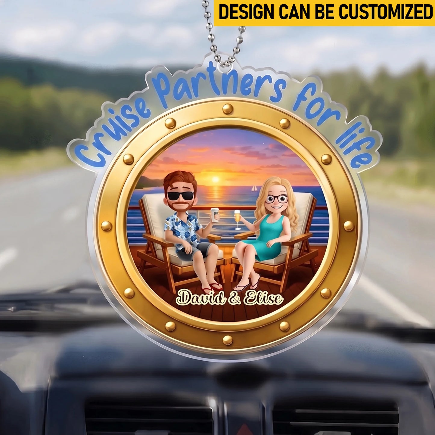 Custom Cruise Ship Car Ornament - Personalized Summer Vacation And Travel Gifts For Husband And Wife, Him And Her - Sailing Into The Ocean Together