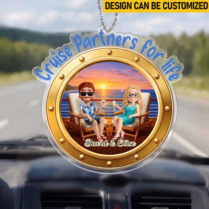 Custom Cruise Ship Car Ornament - Personalized Summer Vacation And Travel Gifts For Husband And Wife, Him And Her - Sailing Into The Ocean Together