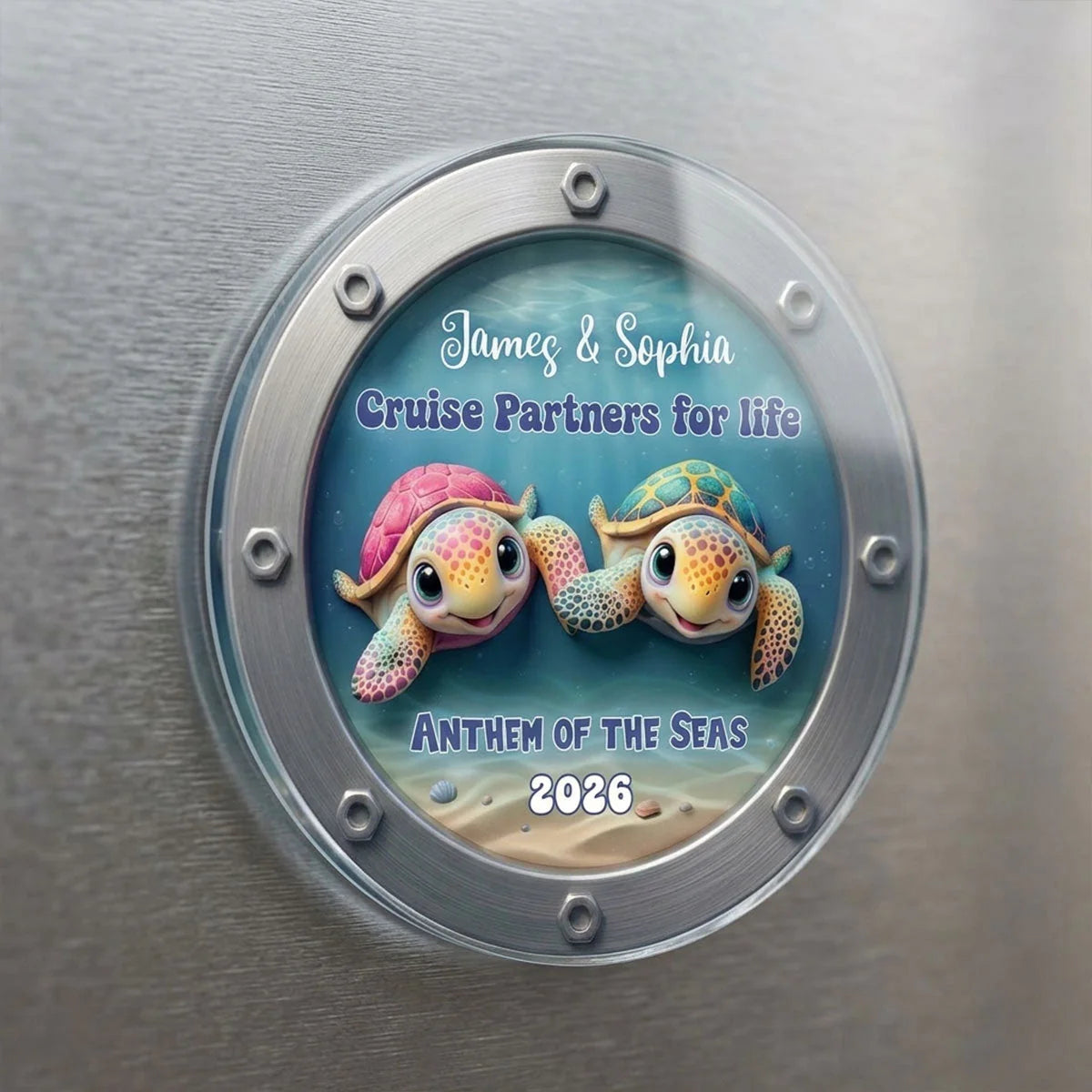 Custom Cruise Ship Door Magnet - Personalized Happy Turtle Couple Cruise Partners for Life