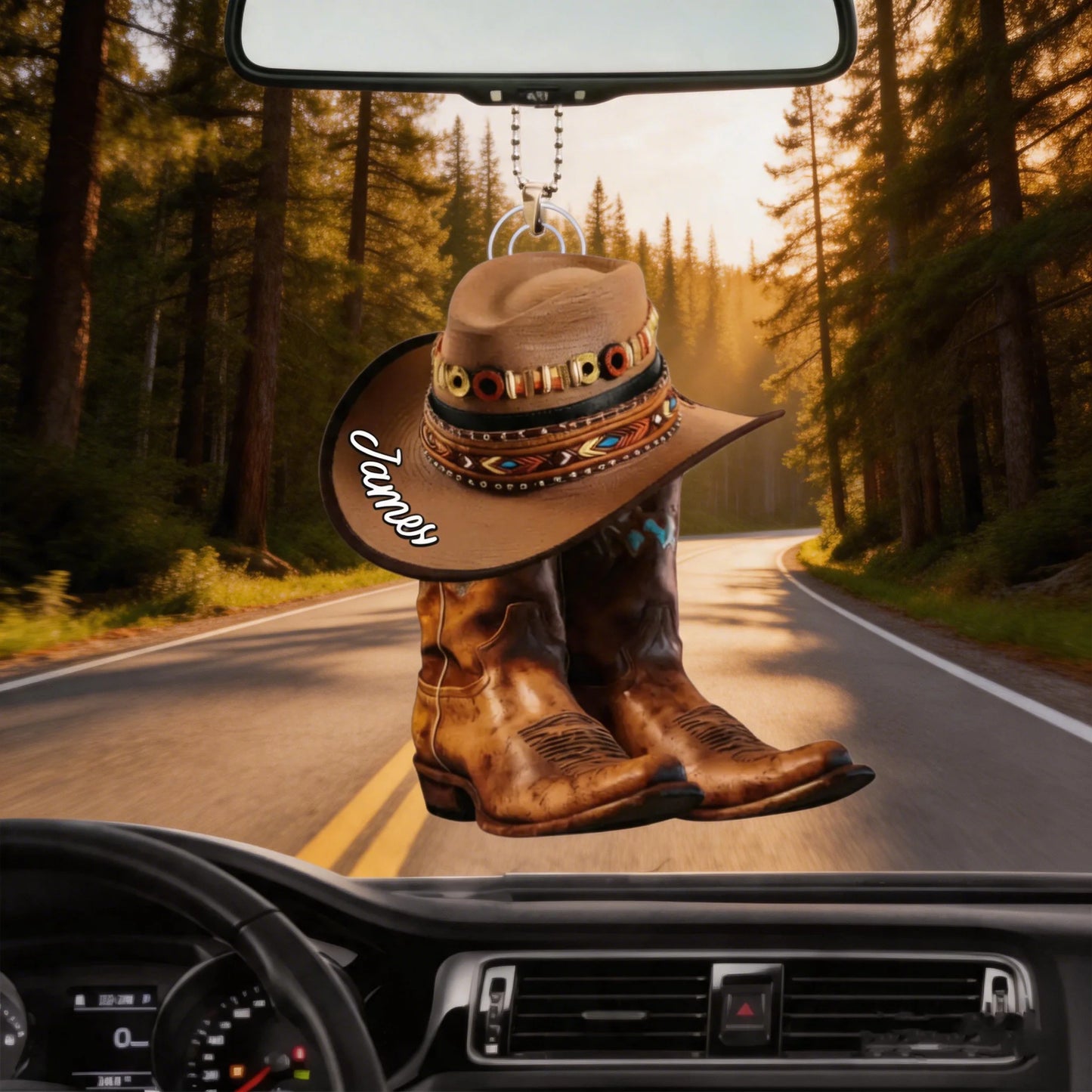 Classic Car Ornament-Personalized Gifts For Him, Her-Cowboy Boots & Hat