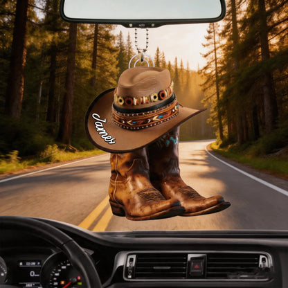 Classic Car Ornament-Personalized Gifts For Him, Her-Cowboy Boots & Hat