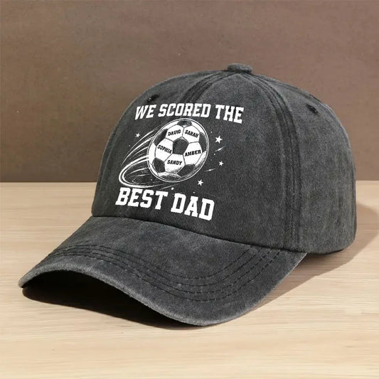 Custom Vintage Washed Denim Cap-Personalized Father's Day Birthday Gifts For Dad, Grandpa-Soccer Daddy