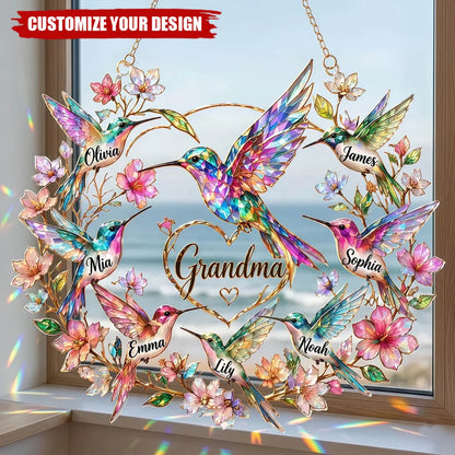 Custom Suncatcher - Personalized Hummingbird & Family Names for Grandma