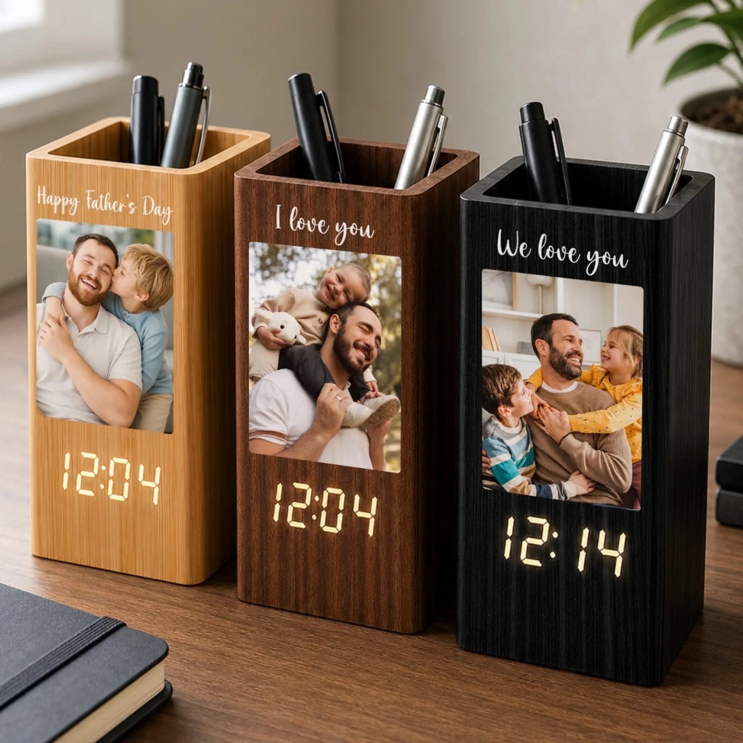 Custom Photo Pen Holder With Clock – Personalized Father's Day Birthday Gifts For Dad, Grandpa – Loved Guided And Inspired By Dad