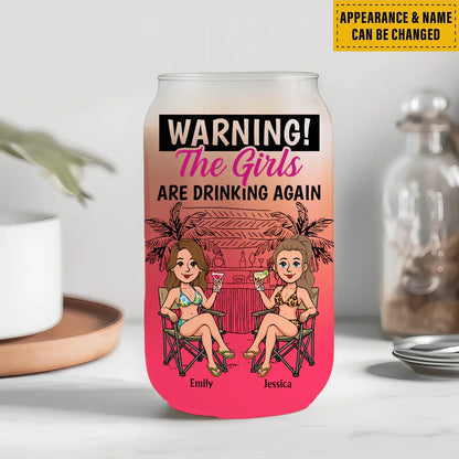 Custom Ombre Frosted Glass Can - Personalized BFF Cartoon Avatar Drinkware with Names - For Girls Night & Bestie Gifts