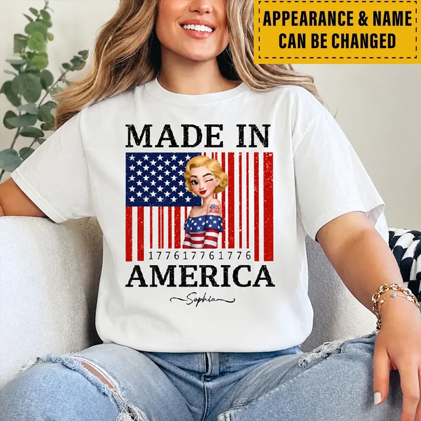 Custom Unisex T-Shirt - Personalized 1776 USA Flag Patriotic Girl Shirt with Name - 4th of July Gift for Her