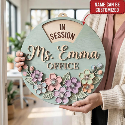 Custom Rotating Wooden Door Sign - Personalized Floral Door Hanger for Home Office or Studio