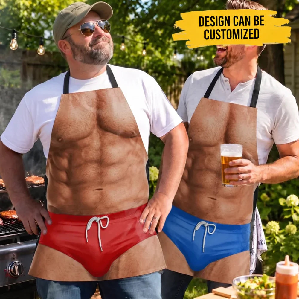 Custom Funny Apron - Personalized Birthday Gifts For Husband, Son, Grandson, Brother, Grandpa, Dad, Yourself - I Flex When I Cook