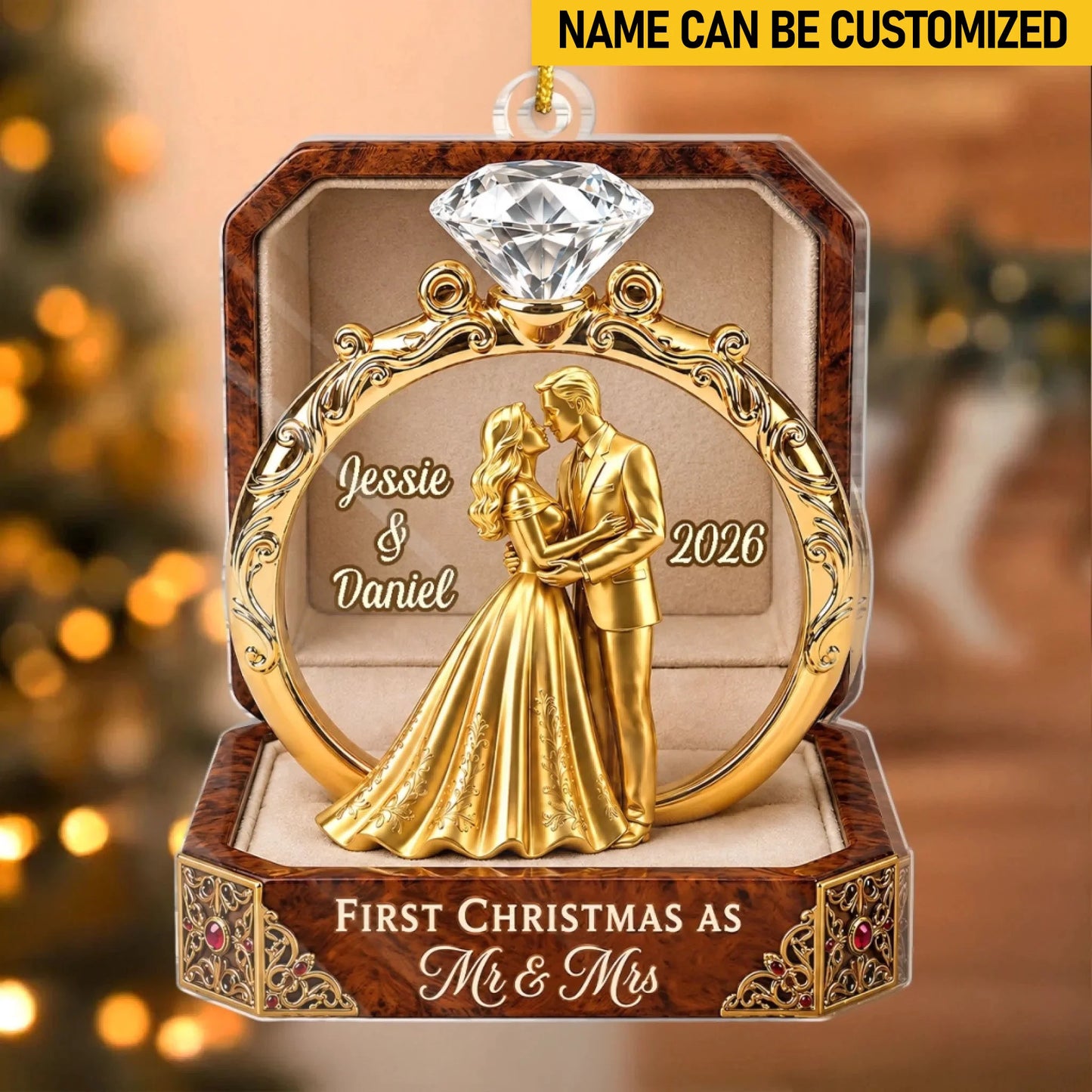 Custom First Christmas Acrylic Ornament - Personalized Anniversary Christmas Wedding Gifts For Husband And Wife, Him And Her - Forever Begins This Christmas