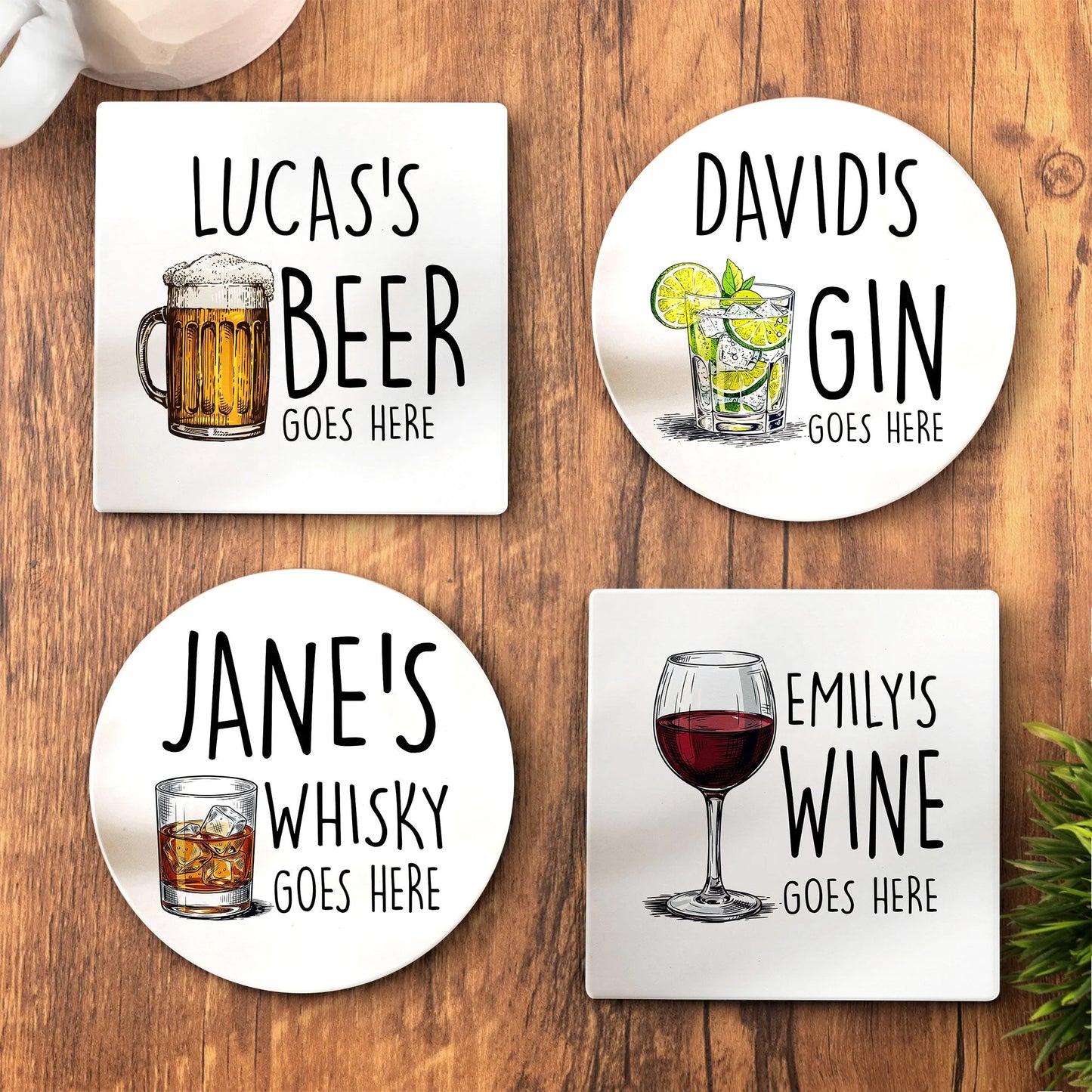 Custom Ceramic Coaster - Personalized Birthday Gifts For Besties, Sisters, BFF, Family, Yourself - Your Drink Here