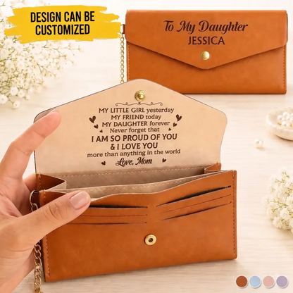 Custom Leather Envelope Wallet - Personalized Birthday Gifts For Daughter, Granddaughter - Loved More Than You Know