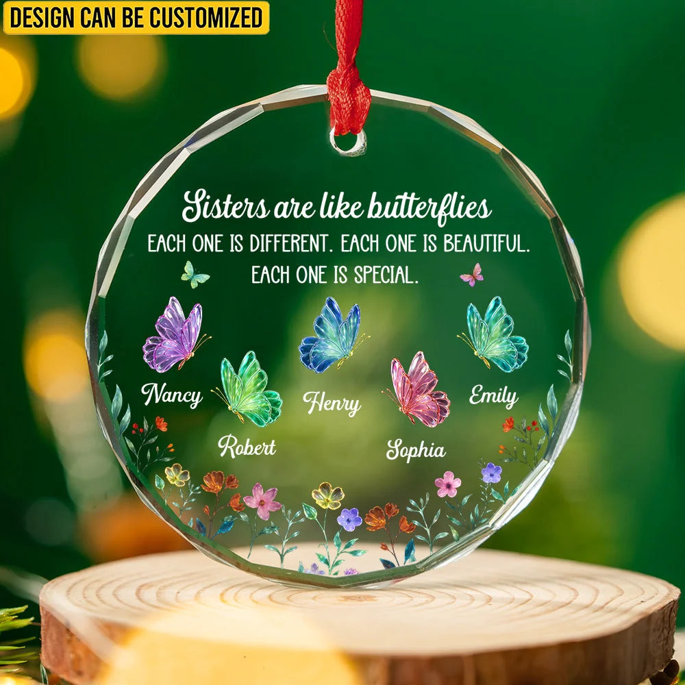 Festive Sister Love - Personalized Glass Ornament
