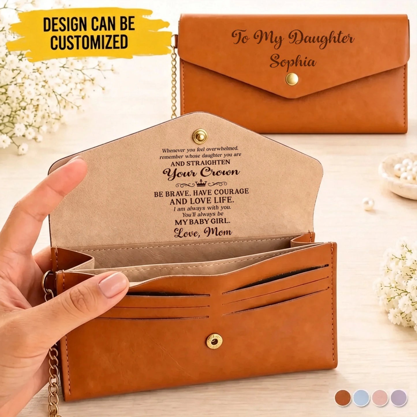 Custom Leather Envelope Wallet - Personalized Birthday Gifts For Son, Daughter, Grandson, Granddaughter - Born To Shine