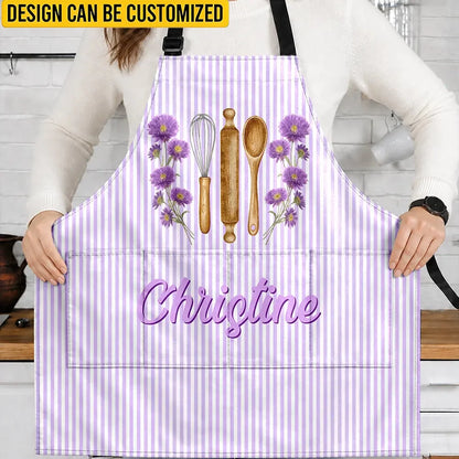 Birth Flower Striped Pattern - Personalized Apron