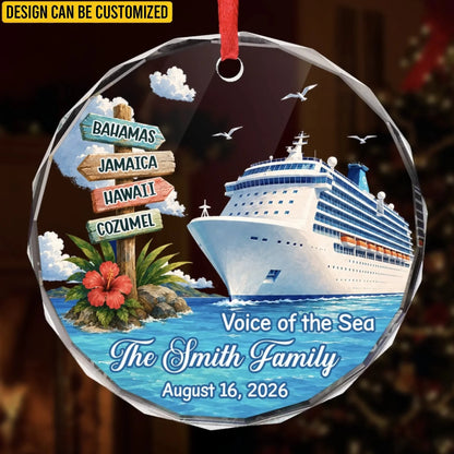 Custom Cruise Ship Circle Glass Ornament - Personalized Christmas Birthday Gifts For Mom, Dad, Brother, Sister - Making Waves Together