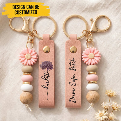 Customize Message For Besties With Birth Flower - Personalized Beaded Keychain