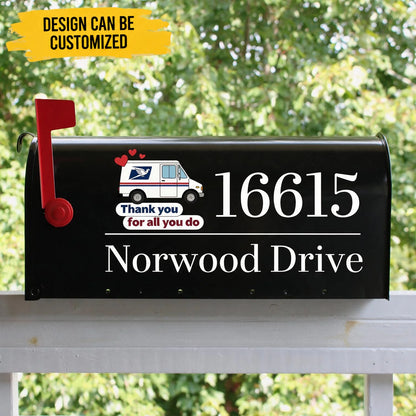 Custom Mailbox Decal - Personalized Thank You For All You Do USPS Mailman House Number Street Name Mailbox Decal - For Mail Carrier & Appreciation Gifts
