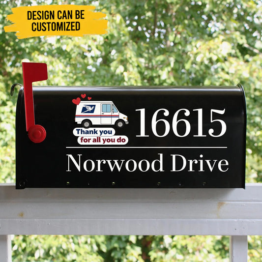 Custom Mailbox Decal - Personalized Thank You For All You Do USPS Mailman House Number Street Name Mailbox Decal - For Mail Carrier & Appreciation Gifts