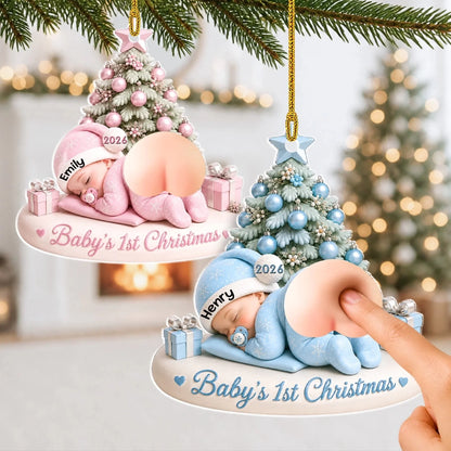 Custom Squishy Acrylic Ornament- Personalized Christmas Gifts For New Moms, New Dads, New Parents - First Christmas Baby