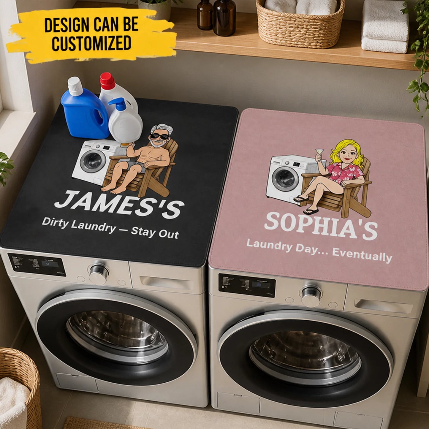 Custom Washer And Dryer Covers Protector Mat - Personalized Funny Quote Custom Name Washer Dryer Protector Cover Mat - For Laundry Room & Funny Housewarming Gifts