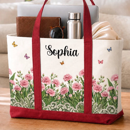 Custom Canvas Tote Bag - Personalized Birthday Gifts For Wife, Daughter, Besties, Sisters, Granddaughter, Grandma, Mom, Yourself - Sweet Floral Bliss On Go