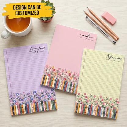 Custom Name & Birthflower For Book Lovers - Personalized Notepad