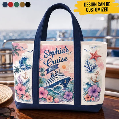 Custom Canvas Tote Bag - Personalized Summer Vacation And Travel Gifts For Mom, Dad, Brother, Sister - Family Time At Sea
