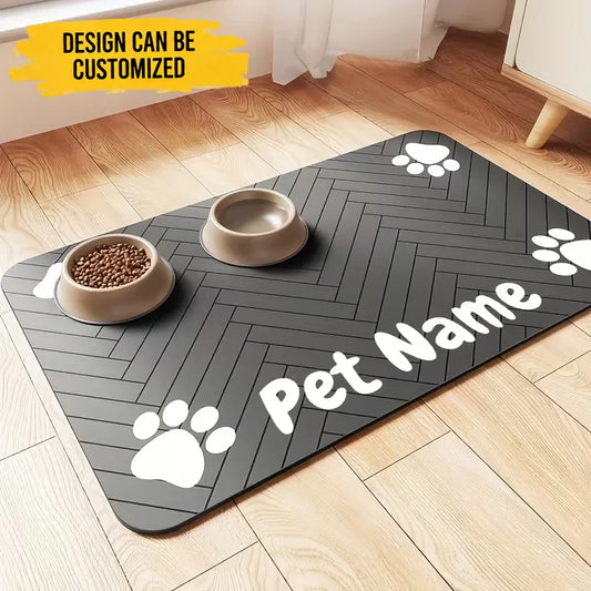 Custom Dog Feeding Pad - Personalized Pet Name Anti-Slip Paw Print Dog Cat Feeding Mat Quick Dry Waterproof - For Dog Cat Owner & Pet Lover Gifts