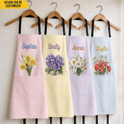 Custom Apron With Pocket - Personalized Birthday Gifts For Wife, Daughter, Besties, Sisters, Granddaughter, Grandma, Mom, Yourself - My Favorite Floral Kitchen Piece