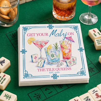 Custom Mahjong Cocktail Napkins - Personalized Birthday Gifts For Mahjong Players, Mom, Dad, Brother, Sister - Good Drinks And Lucky Tiles