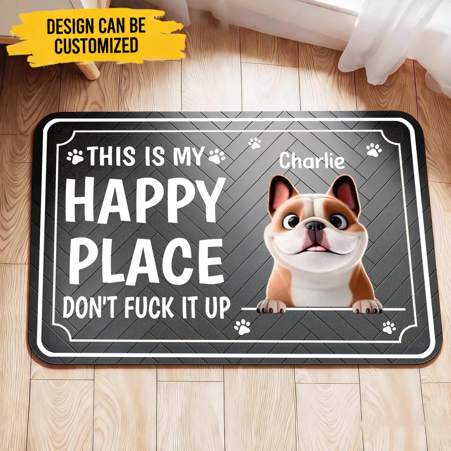 Custom Dog Feeding Pad - Personalized Pet Name Dog Breed This Is My Happy Place Funny Quick Dry Waterproof Anti-Slip Feeding Mat - For Dog Cat Owner Gifts