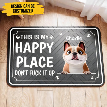 Custom Dog Feeding Pad - Personalized Pet Name Dog Breed This Is My Happy Place Funny Quick Dry Waterproof Anti-Slip Feeding Mat - For Dog Cat Owner Gifts