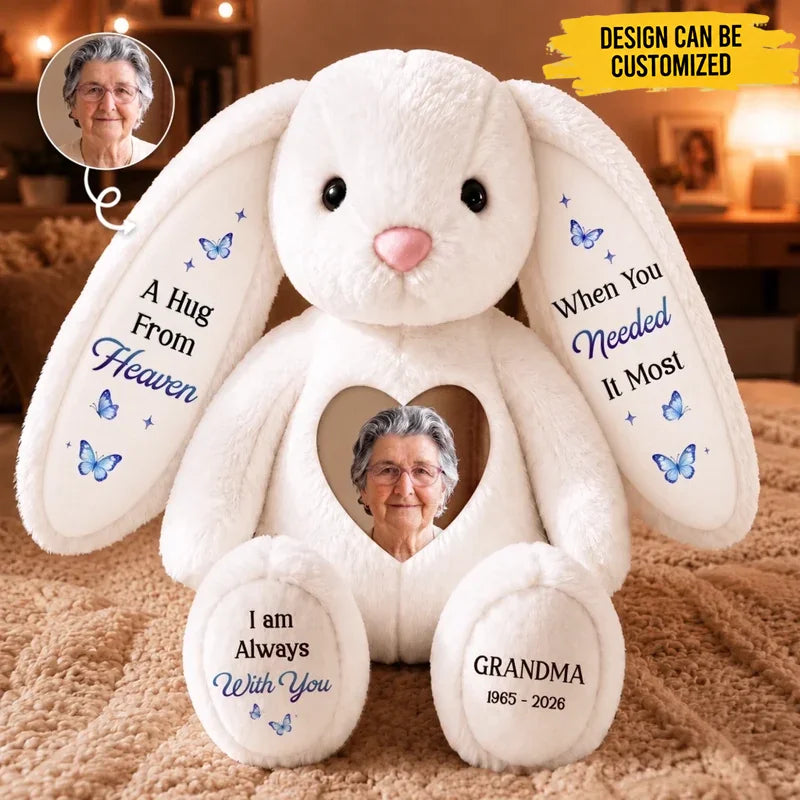 Custom Photo Heart Bunny Plush - Personalized Memorial Sympathy Gifts For Loss Of Mom, Dad - Forever Remembered With Love
