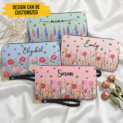 Custom Name & Birth Flower For Her, Teacher, Coworkers, Boss, Friends - Personalized Wallet