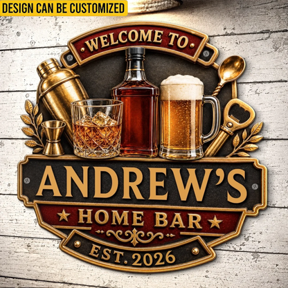 Custom Bar Shaped Metal Sign - Personalized Birthday Gifts For Husband, Son, Grandson, Brother, Grandpa, Dad, Yourself - Home Bar