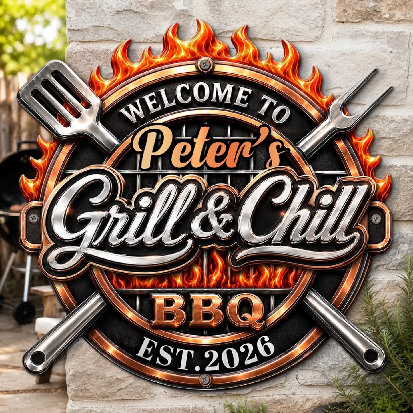 Custom BBQ Shaped Metal Sign - Personalized Grilling Gifts For BBQ Lovers, Husband, Son, Grandson, Brother, Grandpa, Dad, Yourself - Grill Smoke Good Times